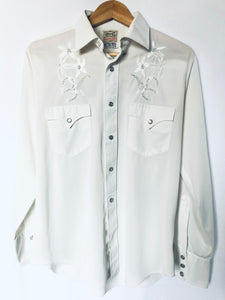 80’s H Bar C Embroidered Pearl Snap Polyester Shirt