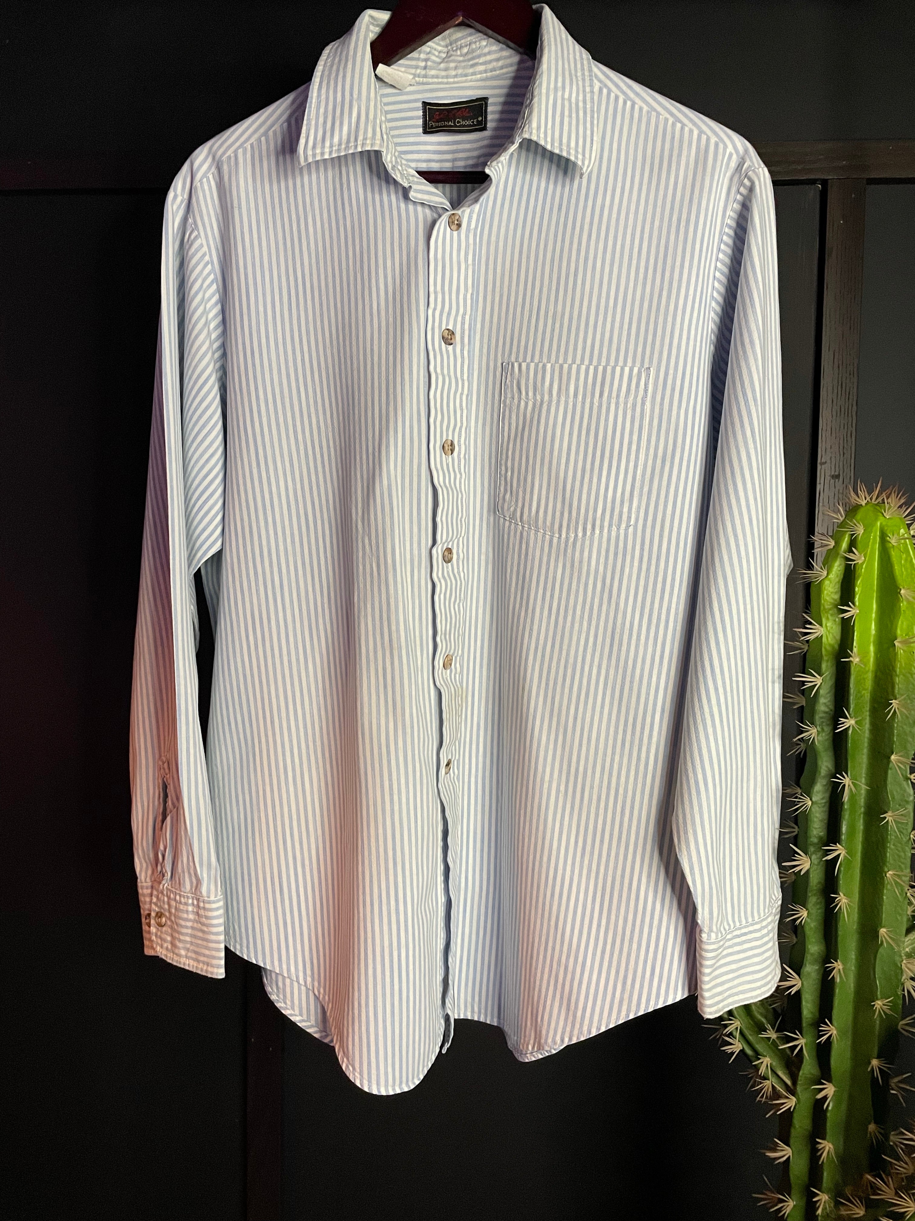 Vintage John L  Blair Pinstripe Oxford Casual Distressed Shirt