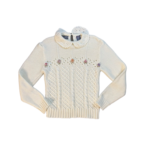 80’s Vintage 20 ANS Knits by Mariea Kim Embroidered Pointelle Knit Sweater. Size Medium